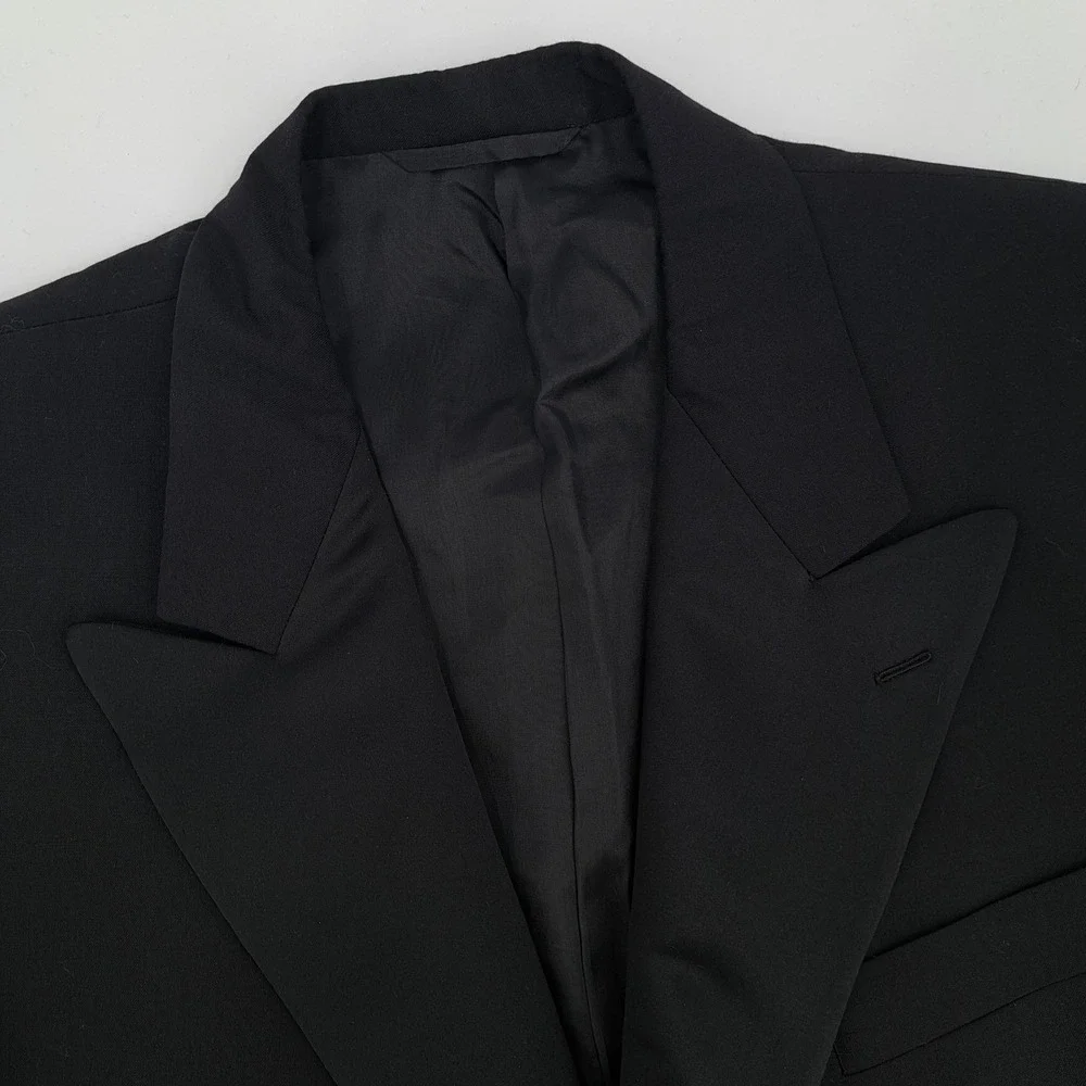 Hickey Freeman Boardroom Tuxedo Jacket Mens 46R Wool Black Solid Peak Lapel USA